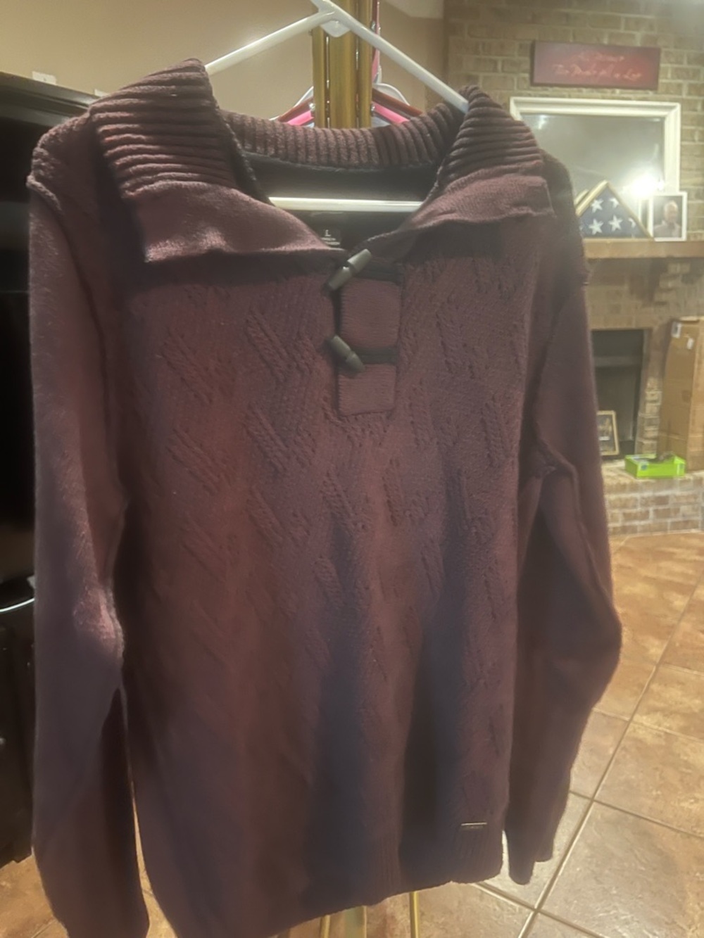 Men's Shawl Collar Toggle Sweater - Plum